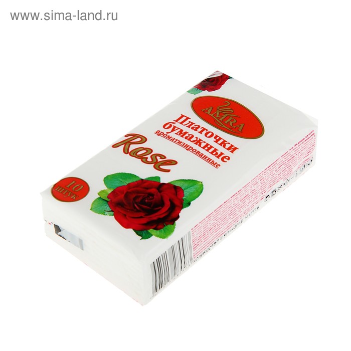 Платочки бумажные AMRA с ароматом розы, 10 шт/уп - Фото 1