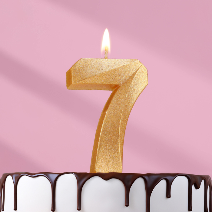 Свеча в торт "Грань", цифра "7", золотой металлик, 6,5 см - Фото 1