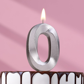 Свеча в торт "Грань", цифра "0", серебряный металлик, 6,5 см