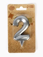 Свеча в торт «Грань», цифра 2, серебряный металлик, 6.5 см - Фото 4