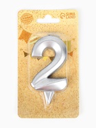 Свеча в торт «Грань», цифра 2, серебряный металлик, 6.5 см - Фото 6