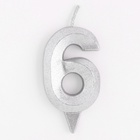 Свеча в торт «Цифра 6», серебряная, 6.5 см - Фото 2