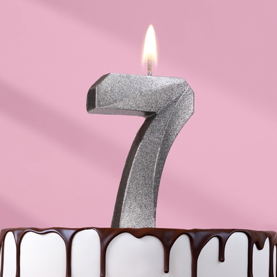 Свеча в торт "Грань", цифра "7", серебряный металлик, 6,5 см