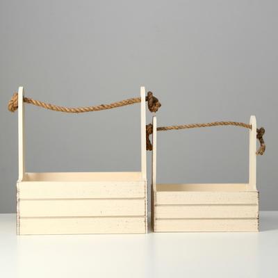 Подарочный ящик «Прованс», деревянный, ручка - канат, бежевый, набор 2 шт.