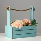 Кашпо деревянное 25.5×15×30 см "Прованс", ручка канат, серо-голубой - Фото 1