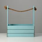 Кашпо деревянное 25.5×15×30 см "Прованс", ручка канат, серо-голубой - Фото 3