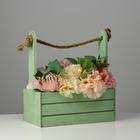 Кашпо деревянное 25.5×15×30 см "Прованс", ручка канат, зелёный - Фото 1