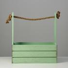 Кашпо деревянное 25.5×15×30 см "Прованс", ручка канат, зелёный - Фото 3