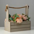 Кашпо деревянное 25.5×15×30 см "Прованс", ручка канат, светло-серый - Фото 1