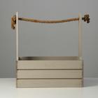 Кашпо деревянное 25.5×15×30 см "Прованс", ручка канат, светло-серый - Фото 3