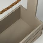 Кашпо деревянное 25.5×15×30 см "Прованс", ручка канат, светло-серый - Фото 4