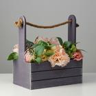 Кашпо для цветов «Прованс», 30×15×25.5 см, деревянное, ручка - канат, серое - Фото 1