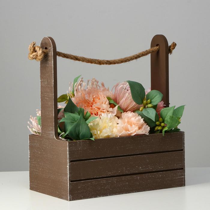 Подарочный ящик «Прованс», 25.5×15×30 см, деревянный, ручка - канат, коричневый - Фото 1