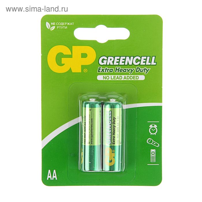 Батарейка солевая GP Greencell Extra Heavy Duty, AA, R6-2BL, 1.5 В, блистер, 2 шт. - Фото 1