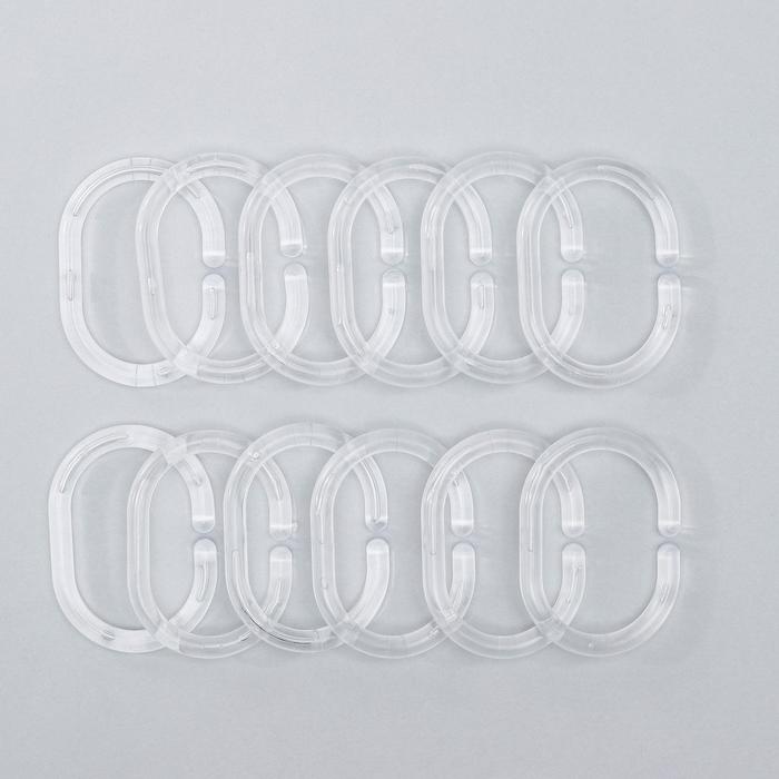 Набор колец для штор в ванную, пластик, 12 шт., прозрачный - Фото 1