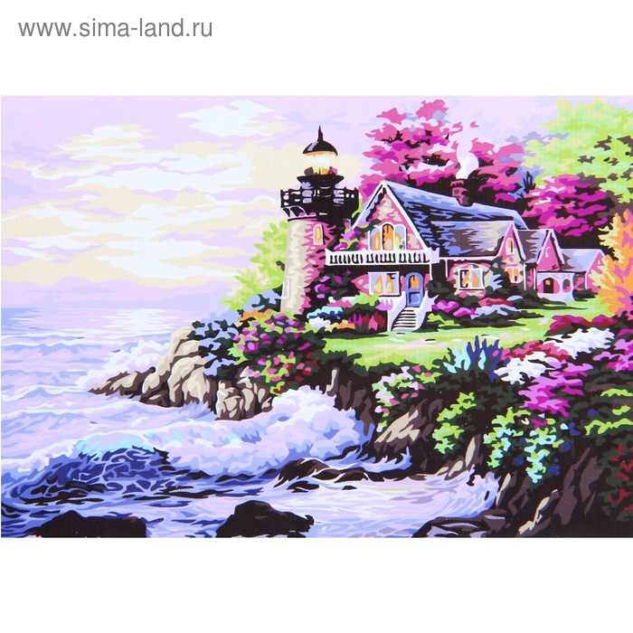 Роспись по холсту "Маяк" по номерам с красками по 3 мл + кисти + инструкция + крепеж - Фото 1