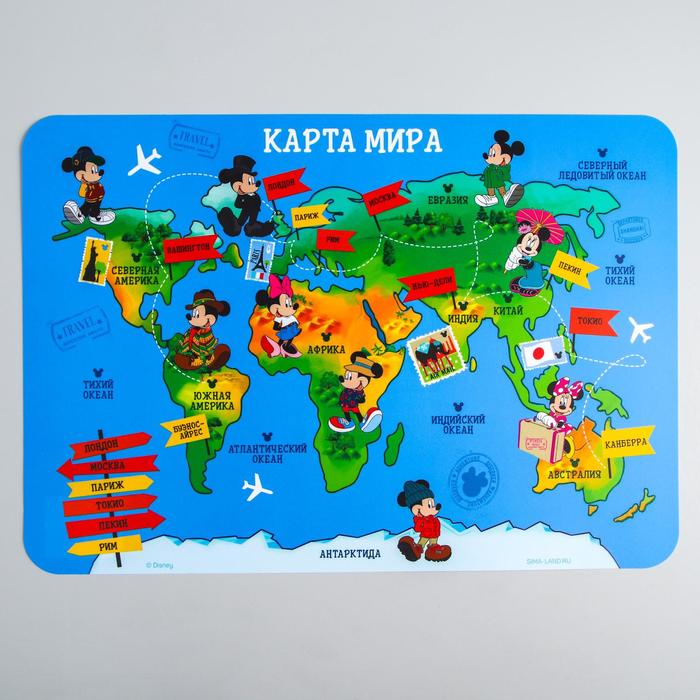 Коврик для лепки, формат А3 «Карта мира», Микки Маус и друзья - Фото 1