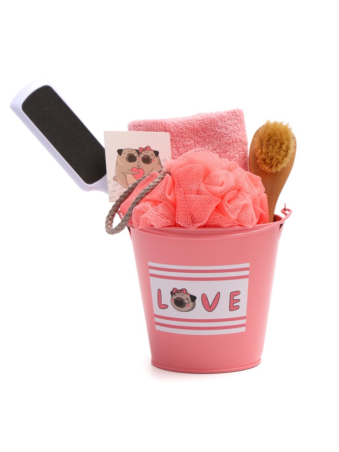 Набор подарочный «Этель» Love, полотенце, мочалка, щётка