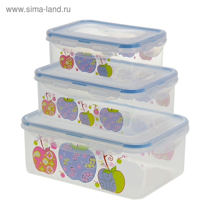 Набор контейнеров пластиковых с крышками «Вкусный ужин», 3 шт, 21×7×12 см, цвет МИКС - Фото 1