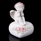 Сувенир "Ангелочек в розовом веночке на сердечке в цветах" 9,5х7,5х6 см - Фото 1