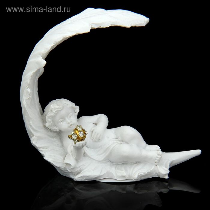 Сувенир полистоун "Белоснежный ангел спящий на перышке" МИКС, 7х7,5х3,5 см - Фото 1