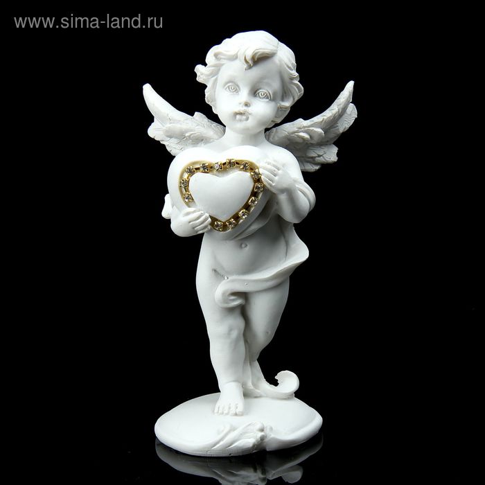 Сувенир полистоун "Ангелок с сердечком из страз" 14х7х6 см - Фото 1