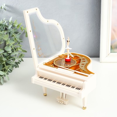 Шкатулка музыкальная механическая «Белый рояль», пластик, 16×15×9 см