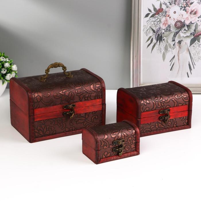 Набор шкатулок для украшений «Цветы», дерево, 3 шт., тиснение - Фото 1