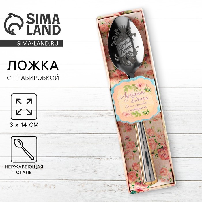 Ложка чайная с гравировкой «Лучшая дочка», в подарочной коробке, 3×14 см - Фото 1