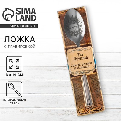 Ложка чайная с гравировкой «Ты Лучший», в подарочной коробке, 3×14 см