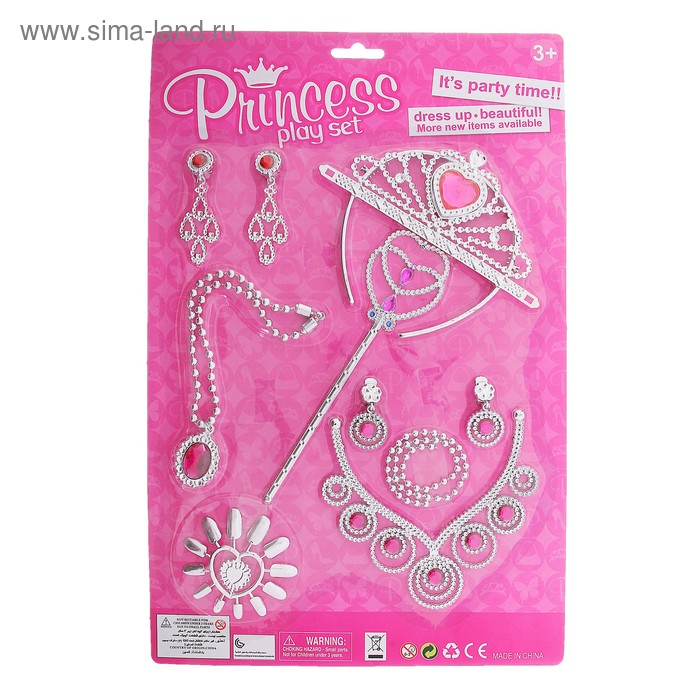 Набор украшений "Для маленькой леди", 10 предметов ( браслет, подвеска, ожерелье, серьги, корона, волшебная палочка, набор для маникюра) - Фото 1