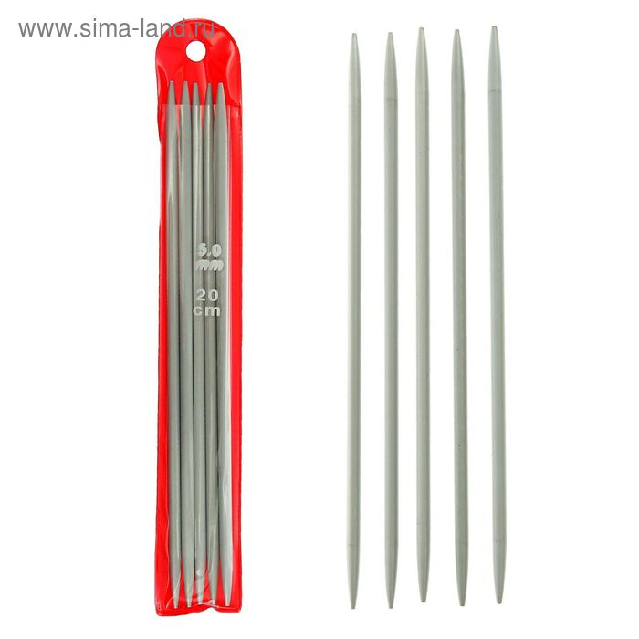 Спицы для вязания, чулочные, с тефлоновым покрытием, d = 5 мм, 20 см, 5 шт - Фото 1