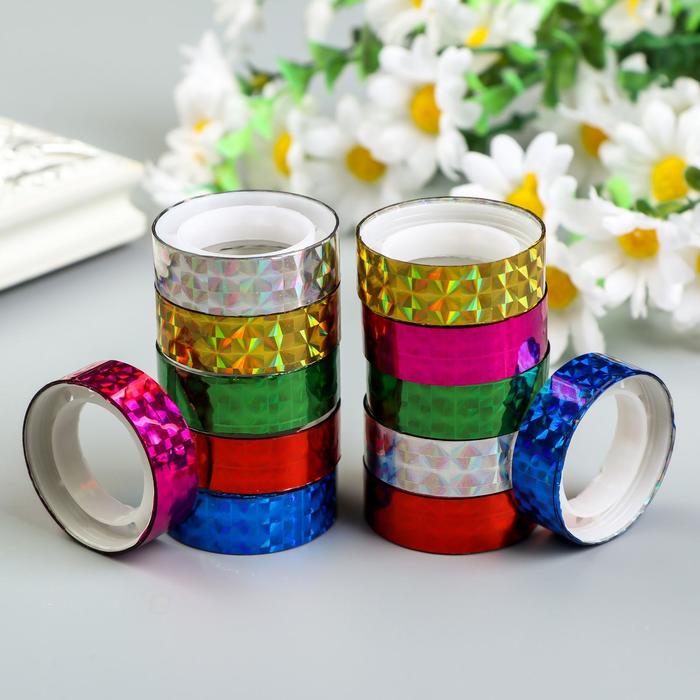 Клейкая лента декоративная голографический, ш. 1.2 см, дл. 2.4 м, набор 12 шт. - Фото 1