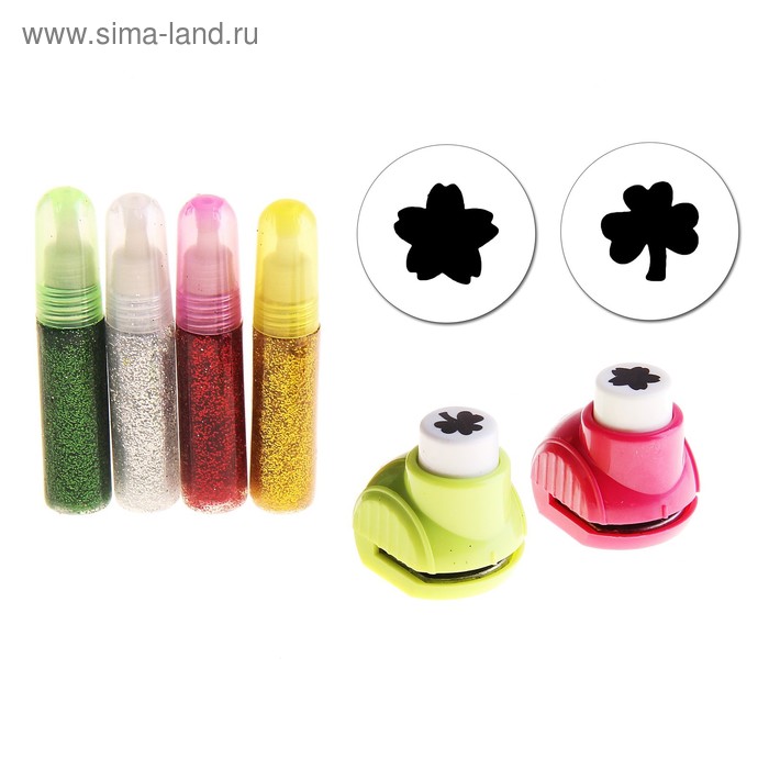 Набор для творчества глиттер+дыроколы набор 6 предметов 17х8 см - Фото 1