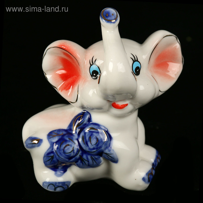 Сувенир керамика под фарфор "Слоненок с золотыми розами" 9х8,5х4 см - Фото 1