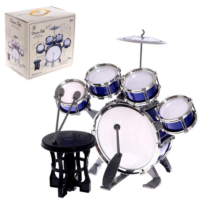 Барабанная установка «Басист», 5 барабанов, тарелка, палочки, стульчик, педаль, МИКС