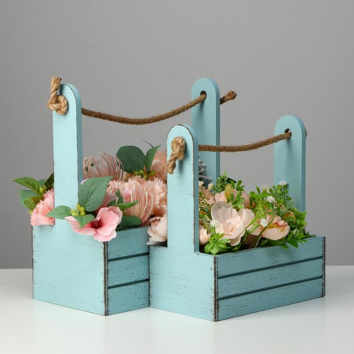 Подарочный ящик «Прованс», деревянный, ручка - канат, голубой, набор 2 шт. - Фото 1