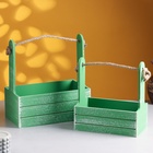 Набор кашпо деревянных 2 в 1 (25.5×15×30; 20×12×23) "Прованс", зелёный - фото 9172835