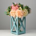 Кашпо деревянное 14×14×26 см "Фонарь Хай-тек Прованс", серо-голубой - Фото 1