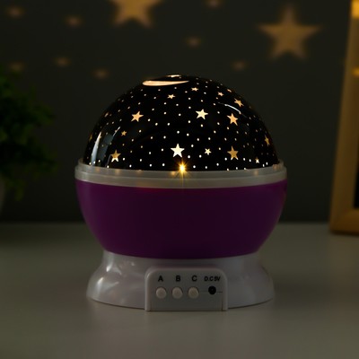 Ночник-проектор «Звёздное небо», вращение, (4ААА или USB) фиолет. 12×10 см RISALUX