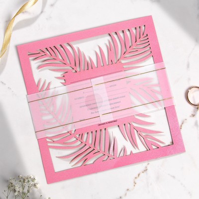 Приглашение на свадьбу резное, с тиснением, цвет розовый