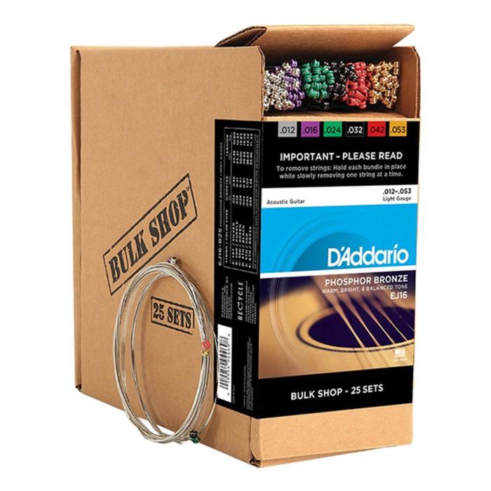 Струны для акустической гитары D'Addario EJ16-B25 Phosphor Bronze ф/бронза, 25 комплектов, 12-53   4 - Фото 1