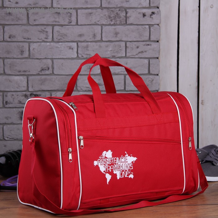 Сумка спортивная, 1 отдел, 3 наружных кармана, длинный ремень, рисунок МИКС, цвет красный - Фото 1