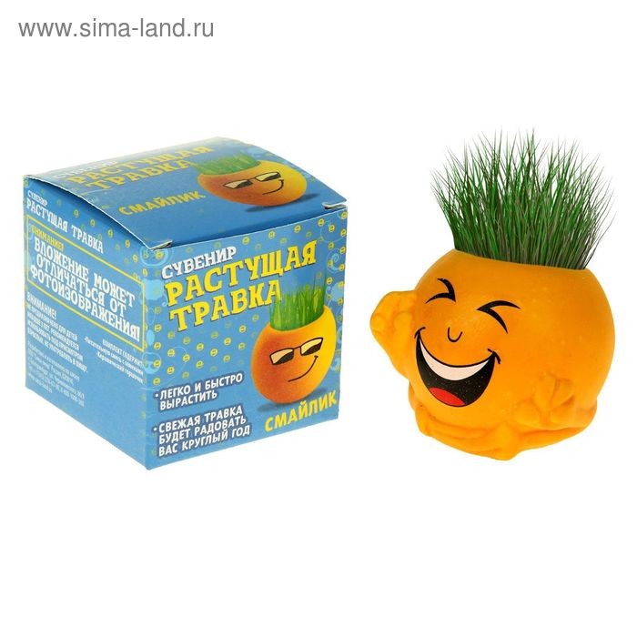 Растущая трава "Смайлик с ручками" МИКС 6,5х6 см - Фото 1