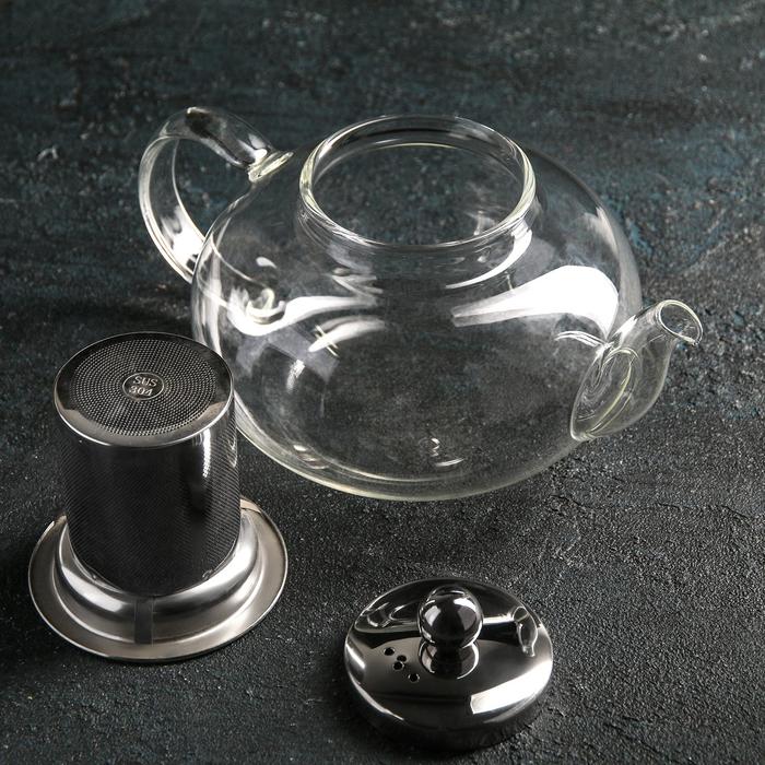 Чайник стеклянный заварочный с металлическим ситом «Калиопа», 800 мл - фото 1906778562