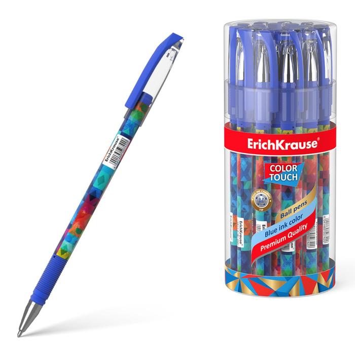 Ручка шариковая ErichKrause ColorTouch Patchwork, узел 0.7 мм, тонкое письмо, резиновый держатель, стержень с дизайном, чернила синие - Фото 1