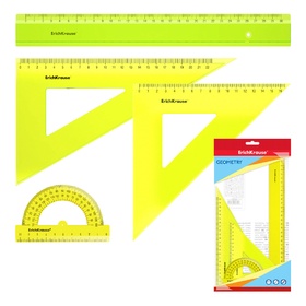 Набор чертёжный ErichKrause Neon, большой (линейка, 2 угольника, транспортир), прозрачный, в флоупаке 6485088