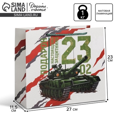 Пакет подарочный ламинированный, упаковка, «С 23 февраля», ML 27×23×11.5 см