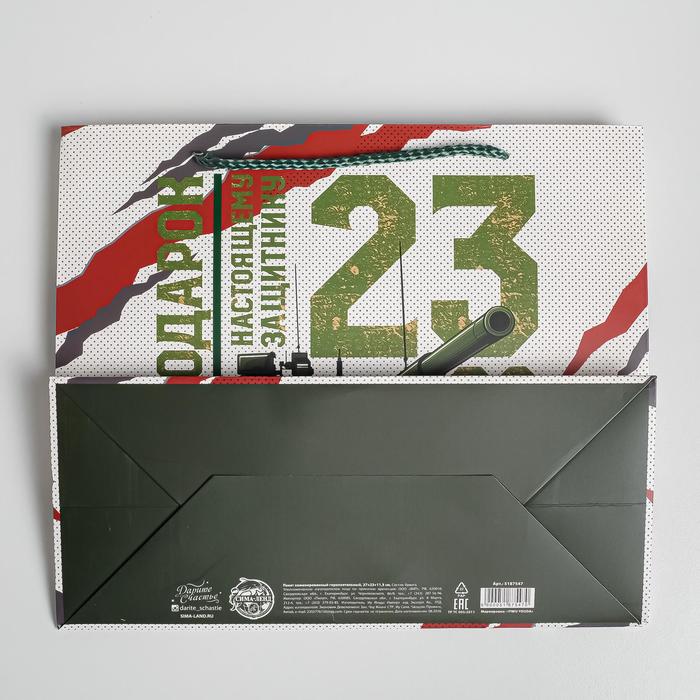 Пакет подарочный ламинированный горизонтальный, упаковка, «Настоящему Защитнику», ML 27 х 23 х 11,5 см - фото 1908651382