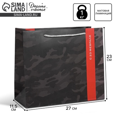 Пакет подарочный ламинированный, упаковка, «С 23 февраля», ML 27×23×11.5 см